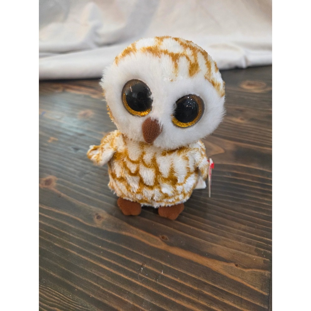 Ty Beanie Boos Swoops the Owl Brown White Plush Glitter Eyes 6 Inch 36095